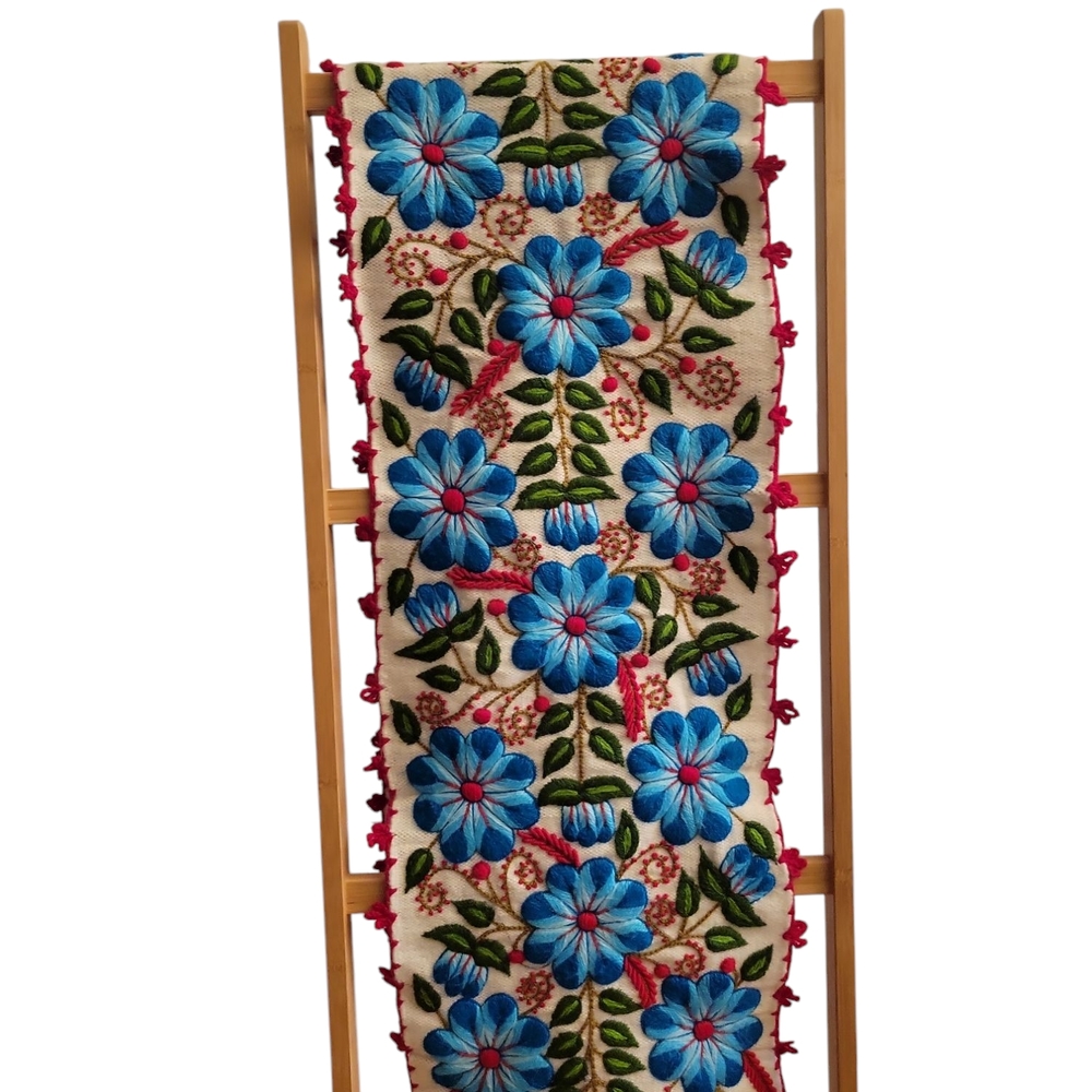 Embroidery Floral, Peruvian Hand-Woven Table Runner |Multi Color Flowers Peruvia